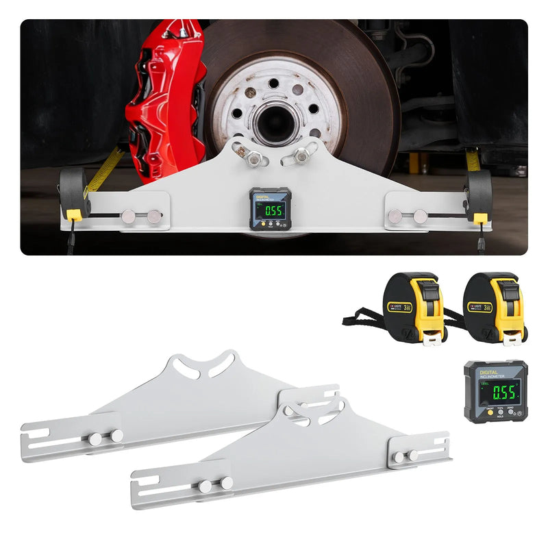 VEVOR riteņu savirzes regulēšanas instruments, 2 gab., pastiprinātas oglekļa tērauda savirzes un sagāzuma regulēšanas plāksnes ar digitālo leņķa mērītāju un 2 mērlentēm, precīzs auto riteņu regulēšanas rīks automašīnām, kravas auto un SUV