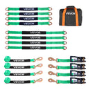 VEVOR riteņu fiksatora nostiprināšanas komplekts, ass tipa piekabes nostiprināšanas siksnas, transportlīdzekļu nostiprināšanas sistēma ar atsperu āķiem, darba slodze 1512 kg, pārrāvuma izturība 4540 kg, paredzēta ATV, UTV un piekabēm