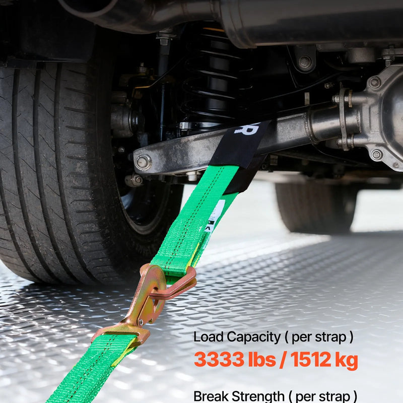 VEVOR riteņu fiksatora nostiprināšanas komplekts, ass tipa piekabes nostiprināšanas siksnas, transportlīdzekļu nostiprināšanas sistēma ar atsperu āķiem, darba slodze 1512 kg, pārrāvuma izturība 4540 kg, paredzēta ATV, UTV un piekabēm