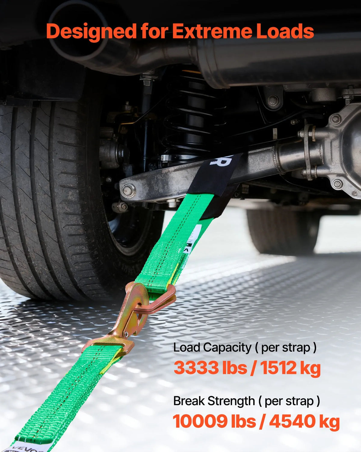 VEVOR Wheel Chock Mounting Kit, Axle Type Trailer Tie-Down Straps, Vehicle Securing System with Spring Hooks, Working Load 1512 kg, Breaking Strength 4540 kg, Suitable for ATV, UTV and Trailers