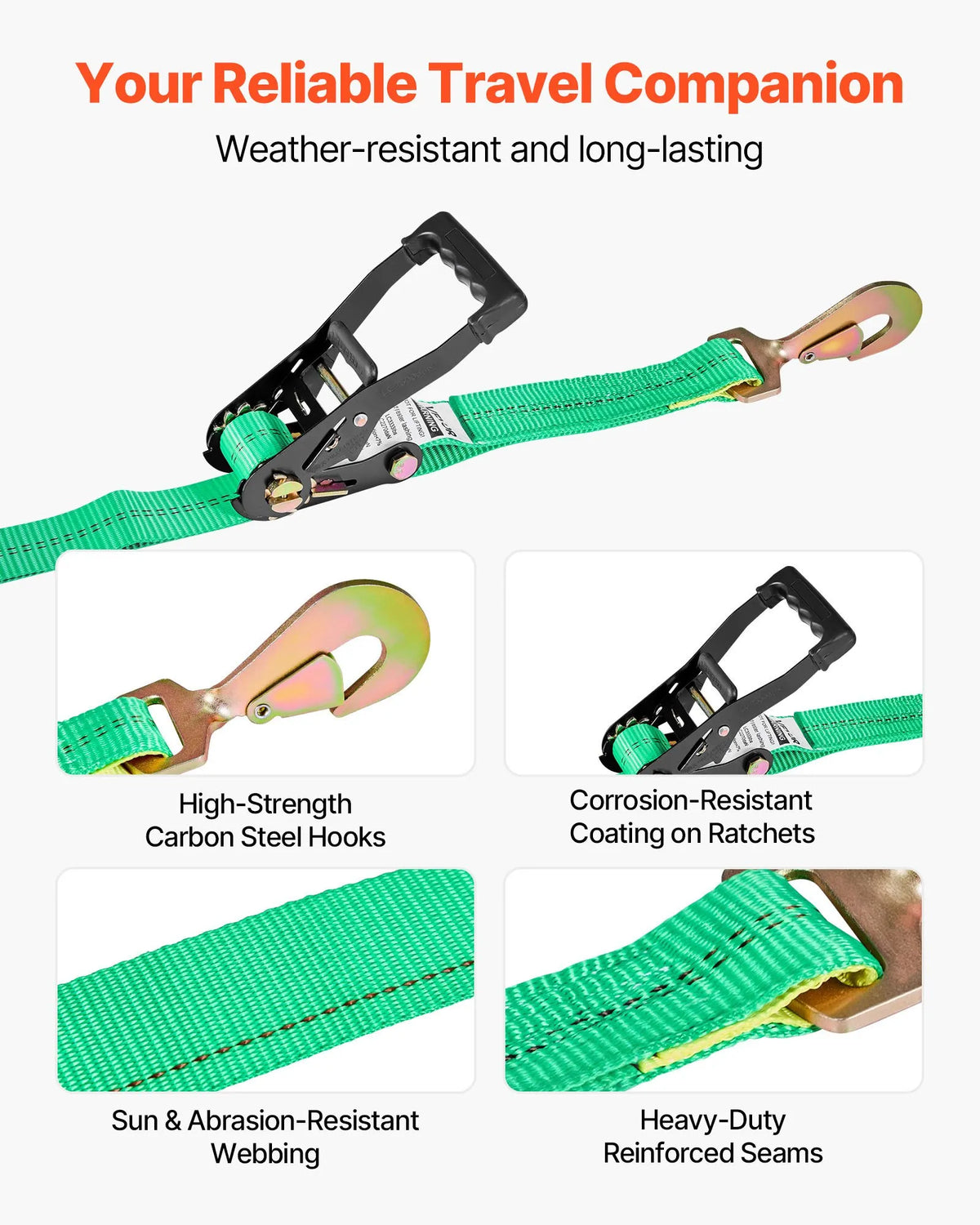 VEVOR Wheel Chock Mounting Kit, Axle Type Trailer Tie-Down Straps, Vehicle Securing System with Spring Hooks, Working Load 1512 kg, Breaking Strength 4540 kg, Suitable for ATV, UTV and Trailers
