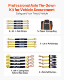 VEVOR riteņa balsta tipa nostiprināšanas komplekts, ass tipa piekabes nostiprināšanas siksnas ar sprūdrata mehānismu, pārrāvuma slodze 4540 kg, darba slodze 1512 kg, piemērots ATV, UTV un smagajiem pikapiem