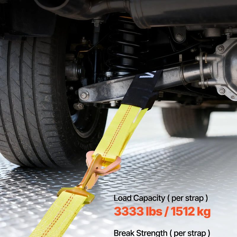 VEVOR riteņa balsta tipa nostiprināšanas komplekts, ass tipa piekabes nostiprināšanas siksnas ar sprūdrata mehānismu, pārrāvuma slodze 4540 kg, darba slodze 1512 kg, piemērots ATV, UTV un smagajiem pikapiem