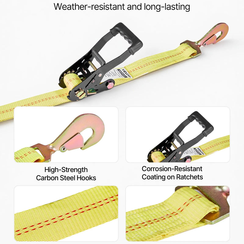 VEVOR riteņa balsta tipa nostiprināšanas komplekts, ass tipa piekabes nostiprināšanas siksnas ar sprūdrata mehānismu, pārrāvuma slodze 4540 kg, darba slodze 1512 kg, piemērots ATV, UTV un smagajiem pikapiem