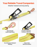 VEVOR riteņa balsta tipa nostiprināšanas komplekts, ass tipa piekabes nostiprināšanas siksnas ar sprūdrata mehānismu, pārrāvuma slodze 4540 kg, darba slodze 1512 kg, piemērots ATV, UTV un smagajiem pikapiem