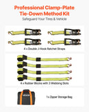 VEVOR riteņa balsta tipa nostiprināšanas komplekts, platformas tipa piekabes nostiprināšanas siksnas ar J veida āķiem, pārrāvuma slodze 4540 kg, darba slodze 1512 kg, piemērots SUV, kravas automobiļiem un piekabēm