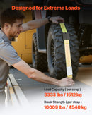 VEVOR riteņa balsta tipa nostiprināšanas komplekts, platformas tipa piekabes nostiprināšanas siksnas ar J veida āķiem, pārrāvuma slodze 4540 kg, darba slodze 1512 kg, piemērots SUV, kravas automobiļiem un piekabēm