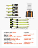 VEVOR riteņa balsta tipa nostiprināšanas komplekts, platformas tipa piekabes nostiprināšanas siksnas ar J veida āķiem, pārrāvuma slodze 4540 kg, darba slodze 1512 kg, piemērots SUV, kravas automobiļiem un piekabēm