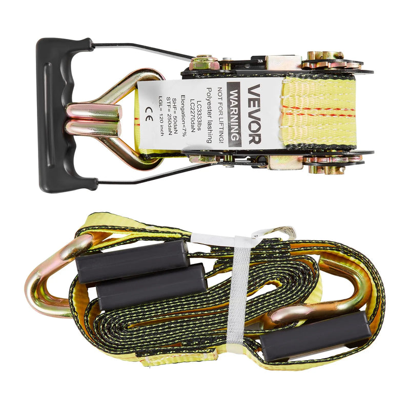 VEVOR riteņa balsta tipa nostiprināšanas komplekts, platformas tipa piekabes nostiprināšanas siksnas ar J veida āķiem, pārrāvuma slodze 4540 kg, darba slodze 1512 kg, piemērots SUV, kravas automobiļiem un piekabēm