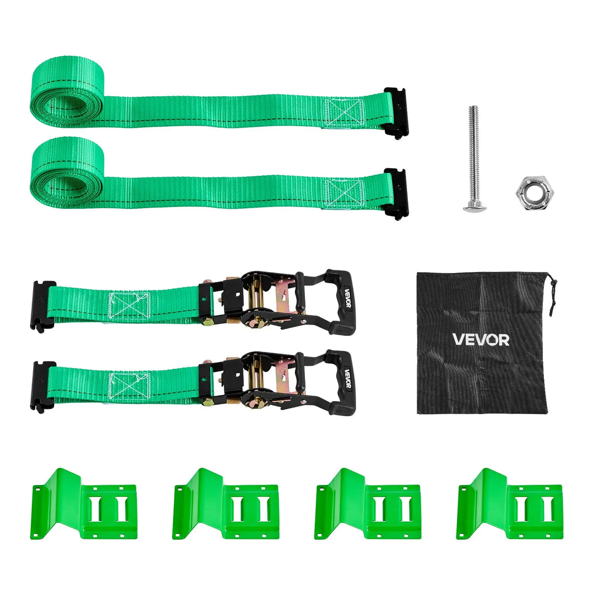 VEVOR Wheel Chock and Securing Kit, Trailer Tie-Down Straps with Ratchet, Breaking Strength 1986.7 kg, Working Load 662 kg, Suitable for Motorcycles, ATVs, UTVs and Trailers