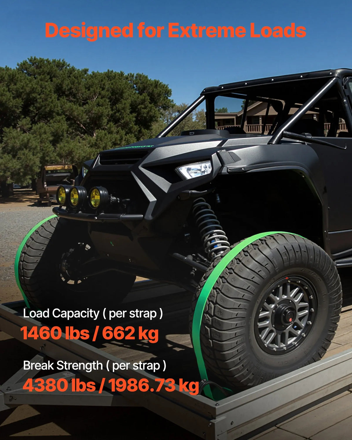 VEVOR Wheel Chock and Securing Kit, Trailer Tie-Down Straps with Ratchet, Breaking Strength 1986.7 kg, Working Load 662 kg, Suitable for Motorcycles, ATVs, UTVs and Trailers