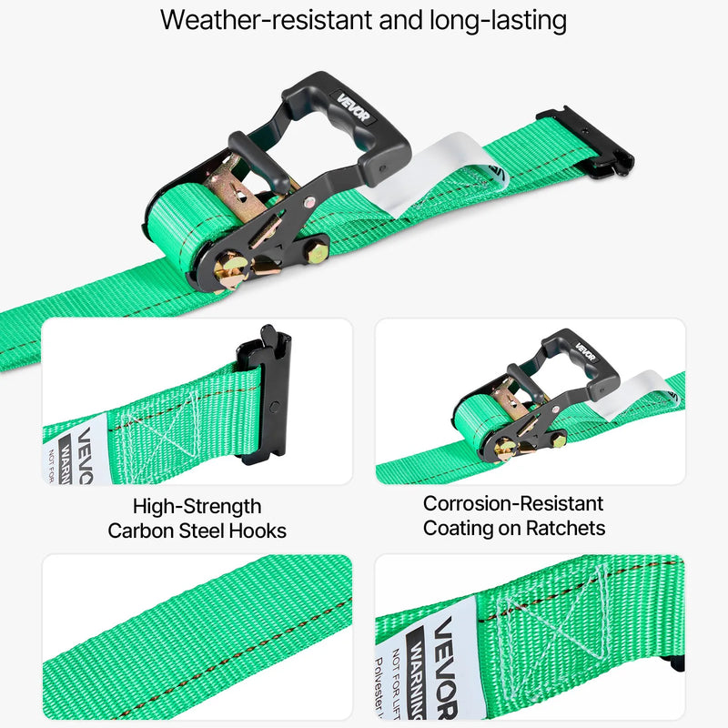 VEVOR riteņa fiksācijas un nostiprināšanas komplekts, balsta tipa piekabes nostiprināšanas siksnas ar sprādzi, pārrāvuma slodze 1986,7 kg, darba slodze 662 kg, piemērots motocikliem, ATV, UTV un piekabēm