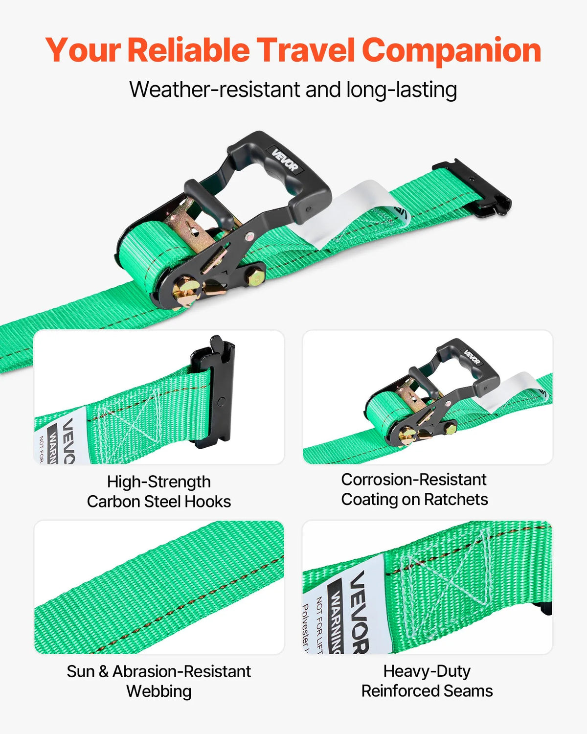 VEVOR Wheel Chock and Securing Kit, Trailer Tie-Down Straps with Ratchet, Breaking Strength 1986.7 kg, Working Load 662 kg, Suitable for Motorcycles, ATVs, UTVs and Trailers