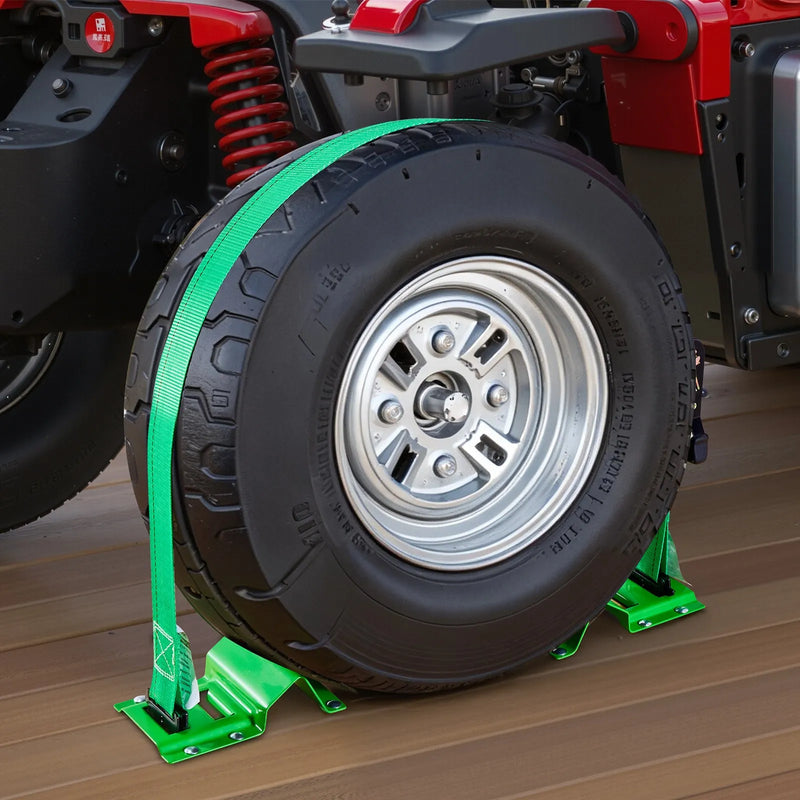 VEVOR riteņa fiksācijas un nostiprināšanas komplekts, balsta tipa piekabes nostiprināšanas siksnas ar sprādzi, pārrāvuma slodze 1986,7 kg, darba slodze 662 kg, piemērots motocikliem, ATV, UTV un piekabēm