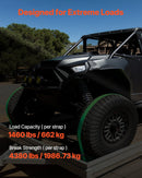 VEVOR riteņa balsta tipa nostiprināšanas komplekts, piekabes nostiprināšanas siksnas ar sprādzi un E tipa āķiem, pārrāvuma slodze 1986,7 kg, darba slodze 662 kg, piemērots motocikliem, ATV un UTV transportlīdzekļiem