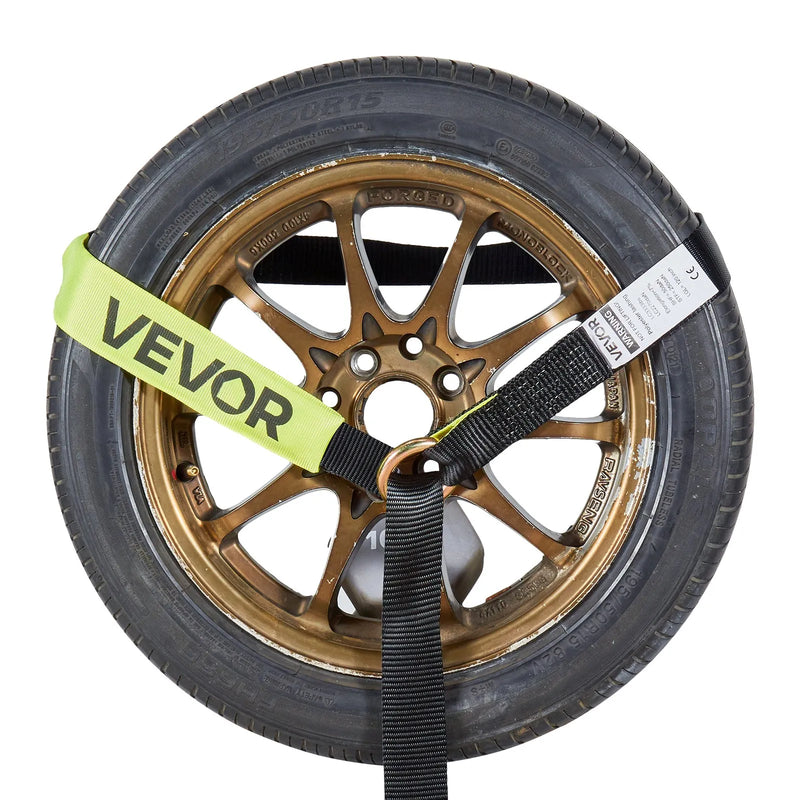 VEVOR riteņu fiksatora nostiprināšanas komplekts, riepu tipa nostiprināšanas siksna piekabēm, transportlīdzekļu nostiprināšanas sistēma ar plakaniem āķiem, darba slodze 1512 kg, pārrāvuma izturība 4540 kg, paredzēta ATV, SUV, motocikliem un piekabēm