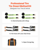 VEVOR riteņu fiksatora nostiprināšanas komplekts, riepu tipa nostiprināšanas siksna piekabēm, transportlīdzekļu nostiprināšanas sistēma ar plakaniem āķiem, darba slodze 1512 kg, pārrāvuma izturība 4540 kg, paredzēta ATV, SUV, motocikliem un piekabēm