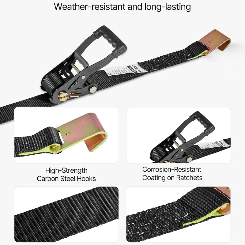 VEVOR riteņu fiksatora nostiprināšanas komplekts, riepu tipa nostiprināšanas siksna piekabēm, transportlīdzekļu nostiprināšanas sistēma ar plakaniem āķiem, darba slodze 1512 kg, pārrāvuma izturība 4540 kg, paredzēta ATV, SUV, motocikliem un piekabēm