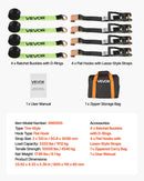 VEVOR riteņu fiksatora nostiprināšanas komplekts, riepu tipa nostiprināšanas siksna piekabēm, transportlīdzekļu nostiprināšanas sistēma ar plakaniem āķiem, darba slodze 1512 kg, pārrāvuma izturība 4540 kg, paredzēta ATV, SUV, motocikliem un piekabēm