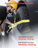 VEVOR riteņu fiksatora nostiprināšanas komplekts, riepu tipa motociklu nostiprināšanas sistēma, transportlīdzekļu nostiprināšanas siksnas ar plakaniem āķiem, darba slodze 1512 kg, pārrāvuma izturība 4540 kg, paredzēta ATV, SUV un piekabēm