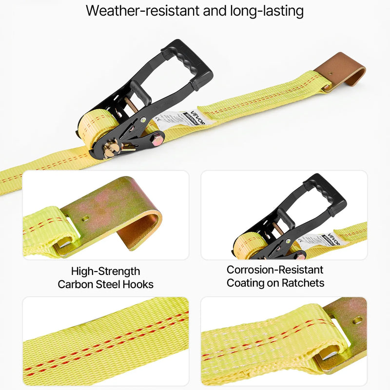 VEVOR riteņu fiksatora nostiprināšanas komplekts, riepu tipa motociklu nostiprināšanas sistēma, transportlīdzekļu nostiprināšanas siksnas ar plakaniem āķiem, darba slodze 1512 kg, pārrāvuma izturība 4540 kg, paredzēta ATV, SUV un piekabēm