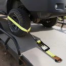 VEVOR riteņu fiksatora nostiprināšanas komplekts, riepu tipa motociklu nostiprināšanas sistēma, transportlīdzekļu nostiprināšanas siksnas ar plakaniem āķiem, darba slodze 1512 kg, pārrāvuma izturība 4540 kg, paredzēta ATV, SUV un piekabēm