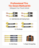 VEVOR riteņa fiksācijas un nostiprināšanas komplekts, riepas tipa piekabes nostiprināšanas siksnas ar atsperes tipa āķi, pārrāvuma slodze 4540 kg, darba slodze 1512 kg, piemērots motocikliem, ATV, SUV un piekabēm