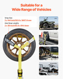 VEVOR riteņa fiksācijas un nostiprināšanas komplekts, riepas tipa piekabes nostiprināšanas siksnas ar atsperes tipa āķi, pārrāvuma slodze 4540 kg, darba slodze 1512 kg, piemērots motocikliem, ATV, SUV un piekabēm