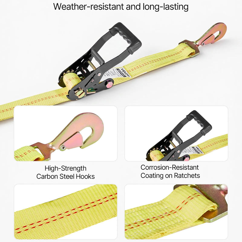 VEVOR riteņa fiksācijas un nostiprināšanas komplekts, riepas tipa piekabes nostiprināšanas siksnas ar atsperes tipa āķi, pārrāvuma slodze 4540 kg, darba slodze 1512 kg, piemērots motocikliem, ATV, SUV un piekabēm