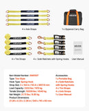 VEVOR riteņa fiksācijas un nostiprināšanas komplekts, riepas tipa piekabes nostiprināšanas siksnas ar atsperes tipa āķi, pārrāvuma slodze 4540 kg, darba slodze 1512 kg, piemērots motocikliem, ATV, SUV un piekabēm