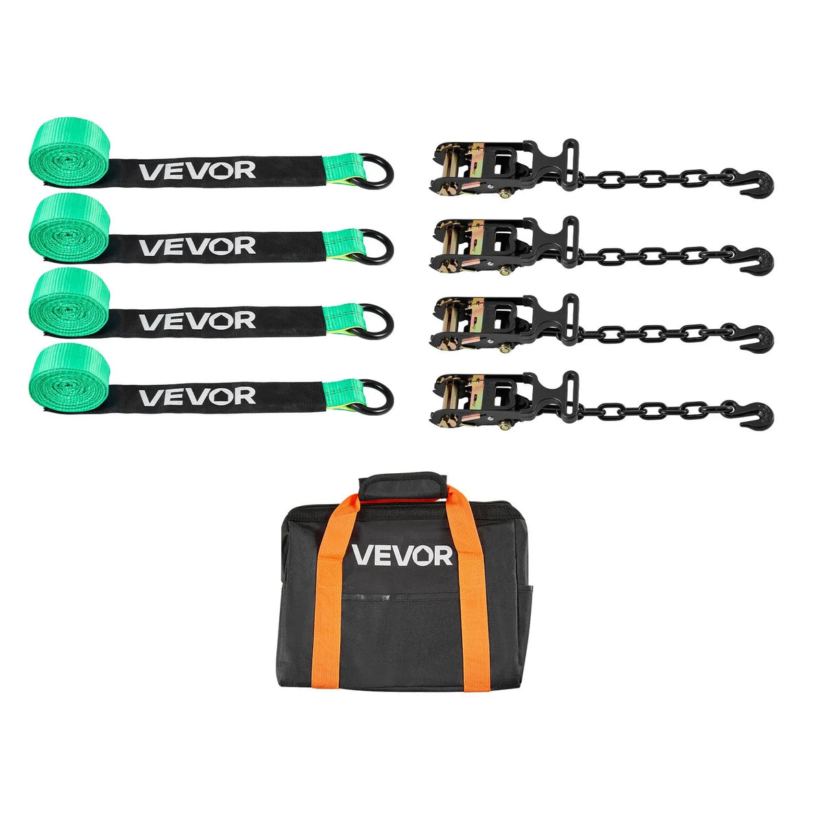 VEVOR Wheel Chock and Securing Kit, Tyre-Type Securing Straps with Reinforced Hook and O-Ring, Breaking Load 4540 kg, Working Load 1512 kg, Suitable for Motorcycles, ATVs and SUV Vehicles