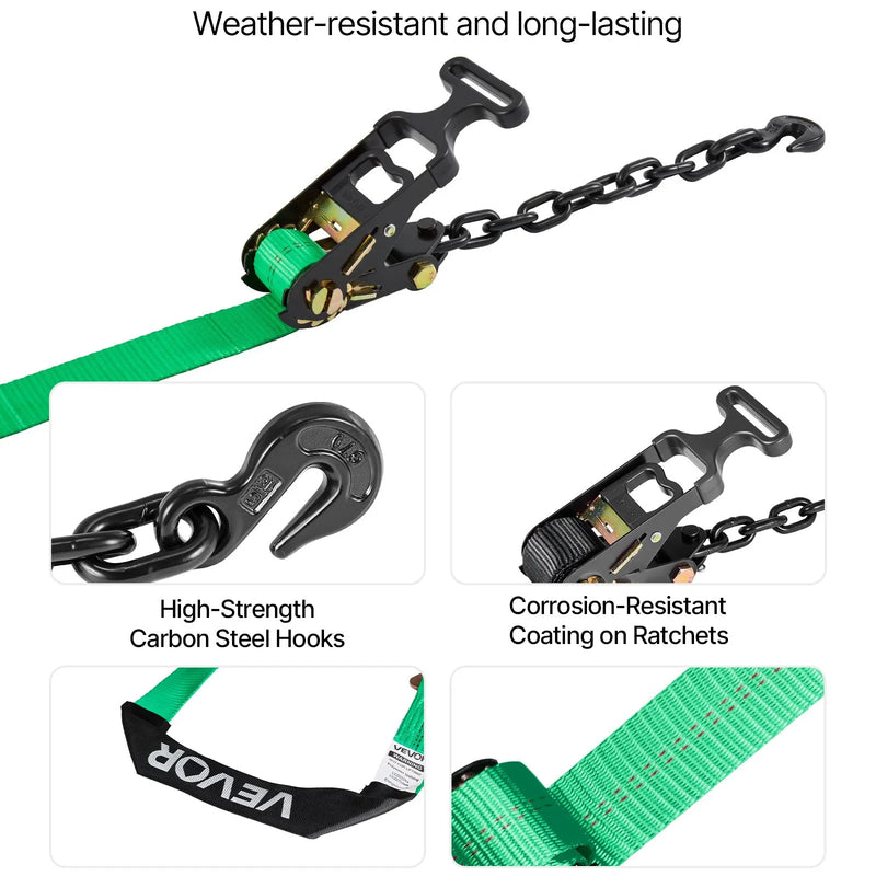 VEVOR riteņa fiksācijas un nostiprināšanas komplekts, riepas tipa nostiprināšanas siksnas ar pastiprinātu āķi un O veida gredzenu, pārrāvuma slodze 4540 kg, darba slodze 1512 kg, piemērots motocikliem, ATV un SUV transportlīdzekļiem