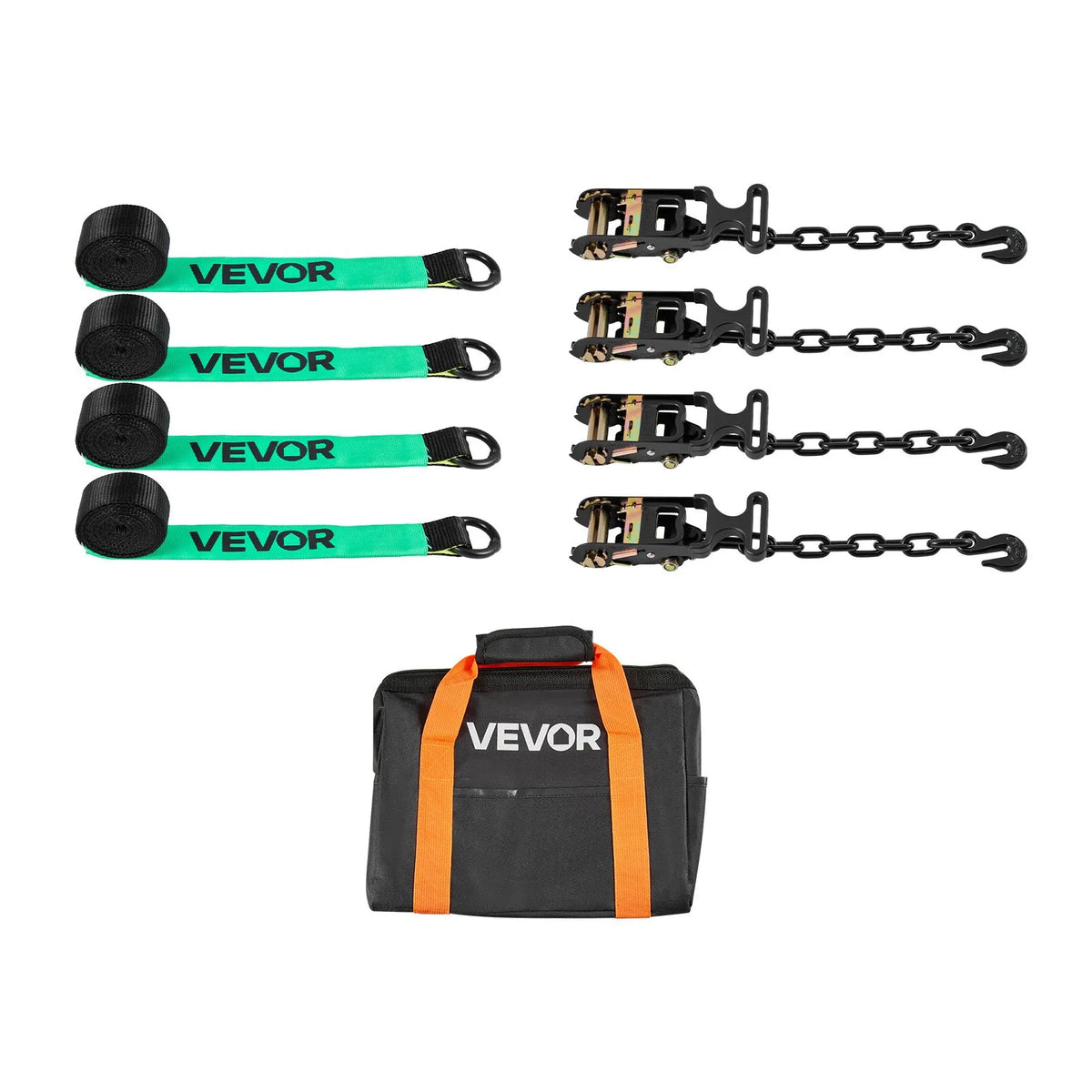 VEVOR Wheel Chock and Securing Kit, Tyre-Type Tow Dolly Straps with Reinforced Hook, Breaking Strength 4540 kg, Working Load 1512 kg, Suitable for Motorcycles, ATVs, SUVs and Trailers