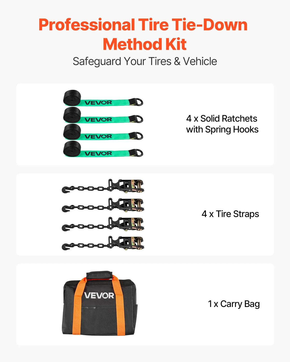 VEVOR Wheel Chock and Securing Kit, Tyre-Type Tow Dolly Straps with Reinforced Hook, Breaking Strength 4540 kg, Working Load 1512 kg, Suitable for Motorcycles, ATVs, SUVs and Trailers