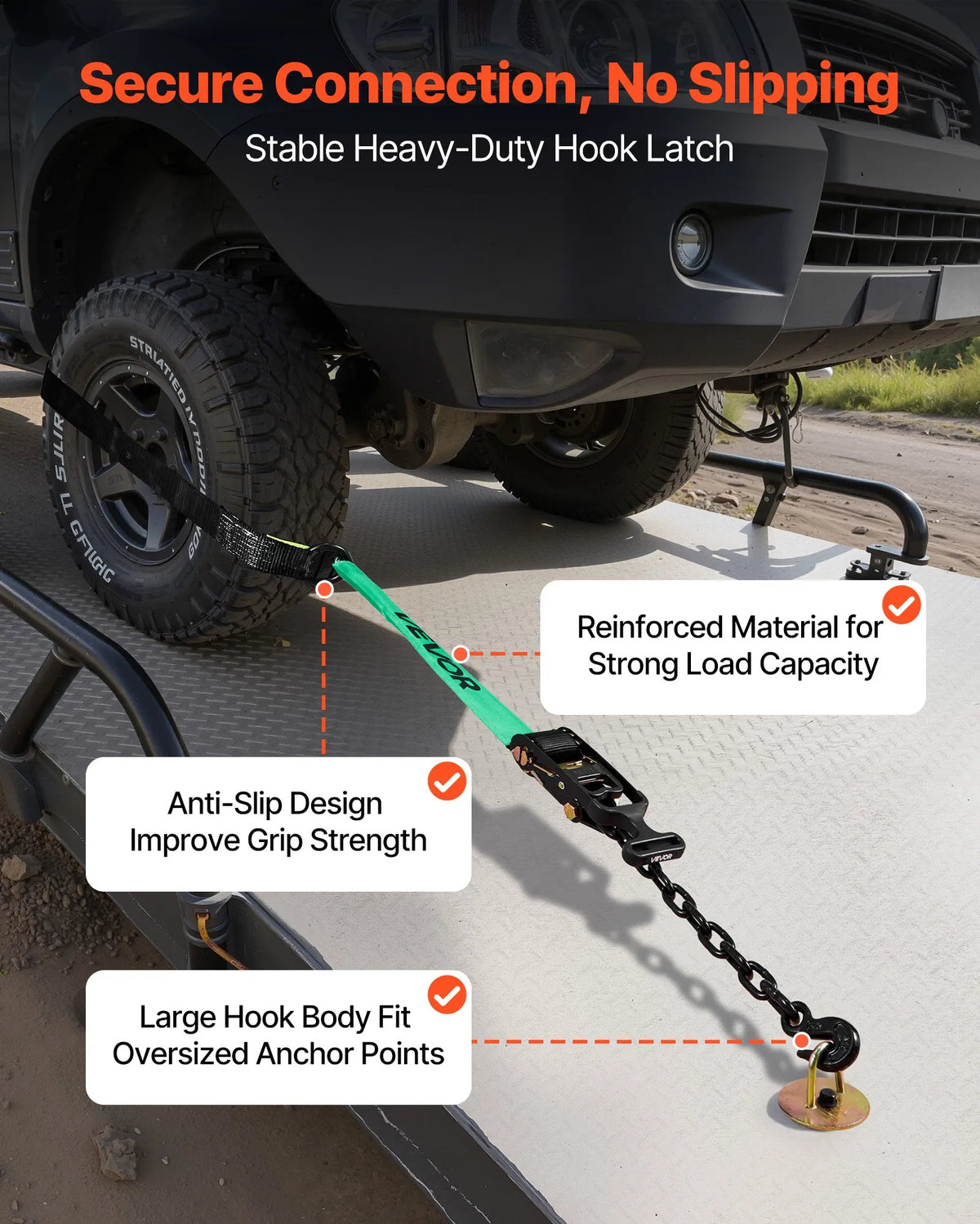 VEVOR Wheel Chock and Securing Kit, Tyre-Type Tow Dolly Straps with Reinforced Hook, Breaking Strength 4540 kg, Working Load 1512 kg, Suitable for Motorcycles, ATVs, SUVs and Trailers