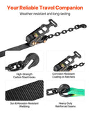 VEVOR riteņa fiksācijas un nostiprināšanas komplekts, riepas tipa vilkšanas ratiņu siksnas ar pastiprinātu āķi, pārrāvuma slodze 4540 kg, darba slodze 1512 kg, piemērots motocikliem, ATV, SUV un piekabēm