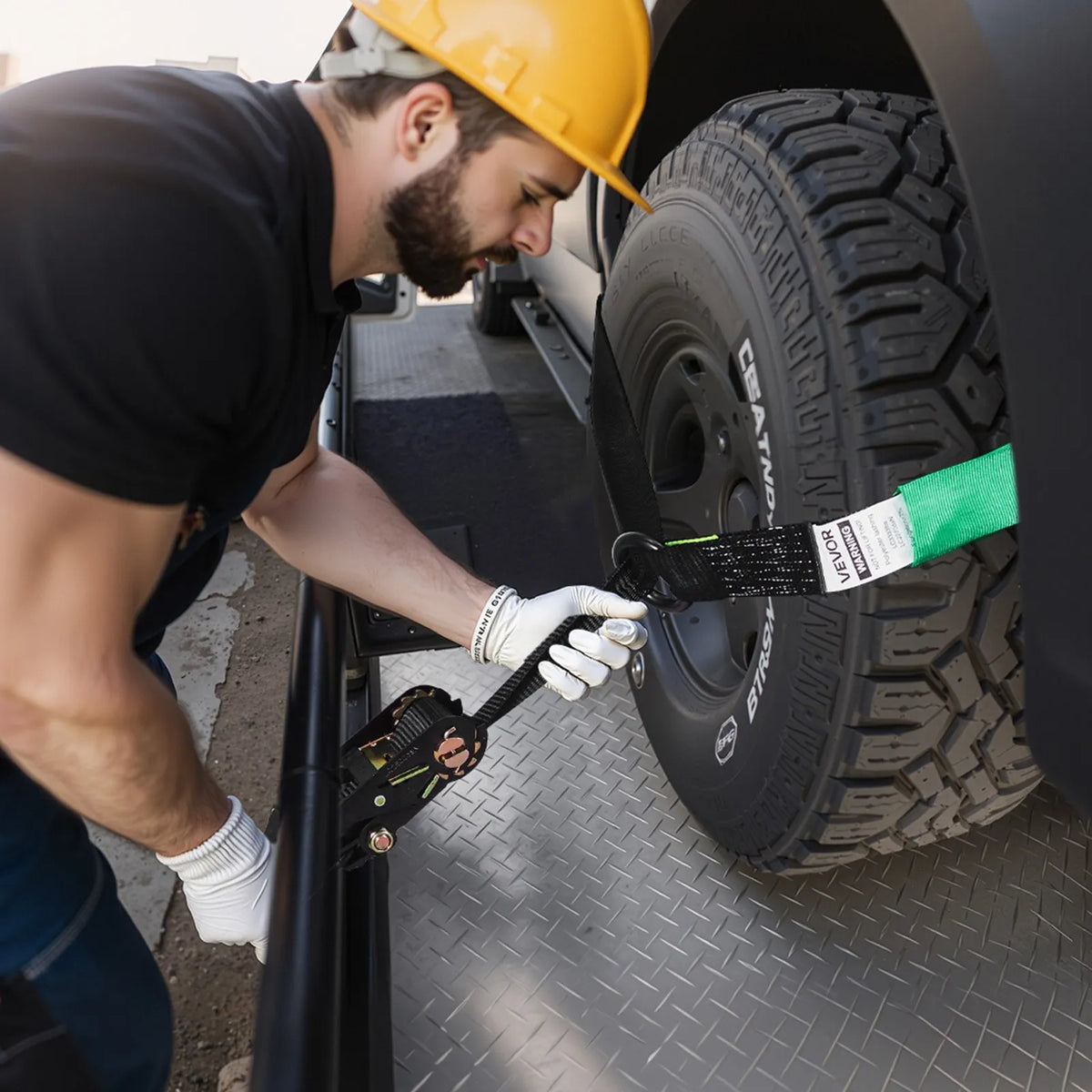 VEVOR Wheel Chock and Securing Kit, Tyre-Type Tow Dolly Straps with Reinforced Hook, Breaking Strength 4540 kg, Working Load 1512 kg, Suitable for Motorcycles, ATVs, SUVs and Trailers