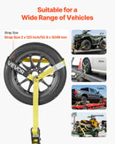 VEVOR riteņa fiksācijas un nostiprināšanas komplekts, riepas tipa vilkšanas ratiņu siksnas ar pastiprinātu āķi, pārrāvuma slodze 4540 kg, darba slodze 1512 kg, piemērots motocikliem, ATV, SUV un sniega motocikliem