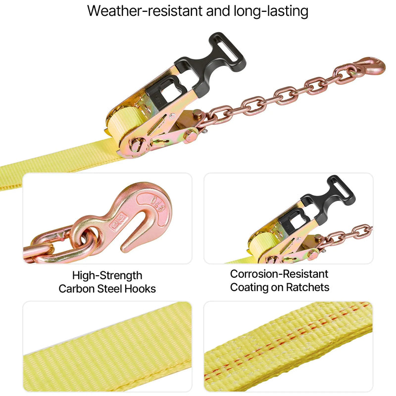 VEVOR riteņa fiksācijas un nostiprināšanas komplekts, riepas tipa vilkšanas ratiņu siksnas ar pastiprinātu āķi, pārrāvuma slodze 4540 kg, darba slodze 1512 kg, piemērots motocikliem, ATV, SUV un sniega motocikliem