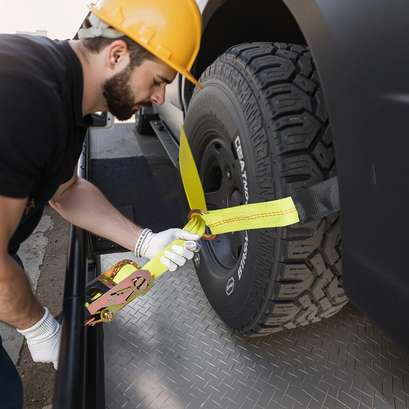 VEVOR riteņa fiksācijas un nostiprināšanas komplekts, riepas tipa vilkšanas ratiņu siksnas ar pastiprinātu āķi, pārrāvuma slodze 4540 kg, darba slodze 1512 kg, piemērots motocikliem, ATV, SUV un sniega motocikliem