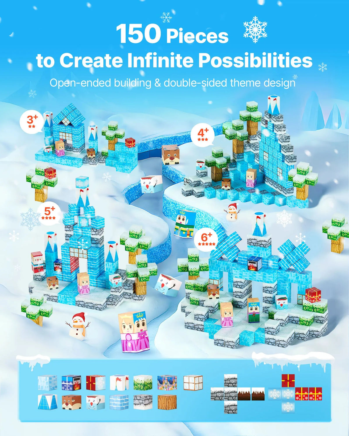 VEVOR Magnetic Building Blocks 150 Pieces Ice Castle STEM Montessori 3+ Years