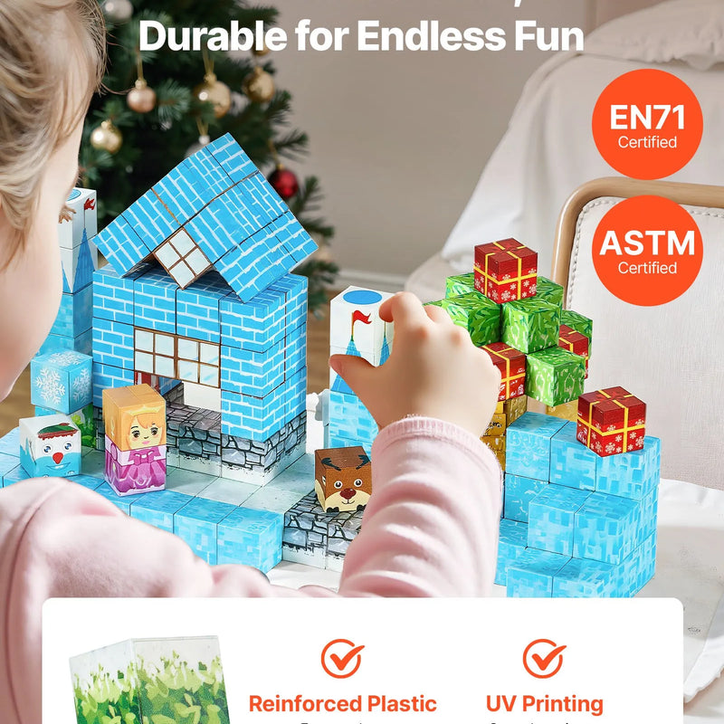 VEVOR magnētisko kluču komplekts, 150 gab. “Ledus pils”, konstrukciju veidošanas kubi bērniem; STEM Montessori rotaļlieta sensorajai attīstībai, piemērota bērniem no 3 gadu vecuma