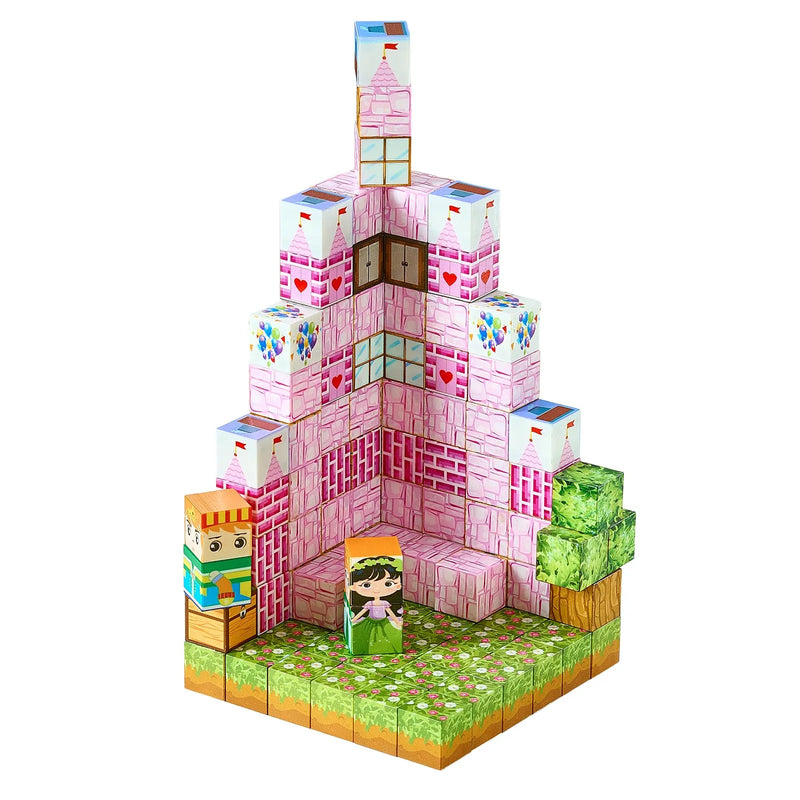 VEVOR magnētisko kluču komplekts, 100 gab., “Princesēšu pils” tēma; magnētiskie būvkubi bērniem, STEM Montessori sensorā rotaļlieta bērniem no 3 gadu vecuma