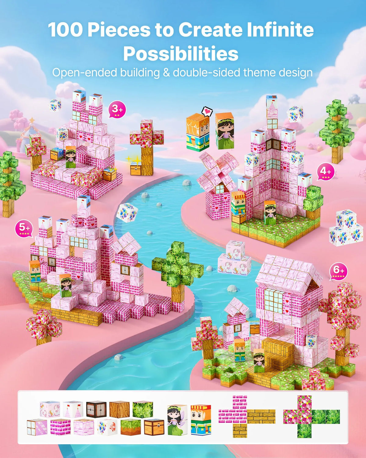 VEVOR Magnetic Building Blocks 100 pcs Princess Castle, STEM Montessori, from 3 years