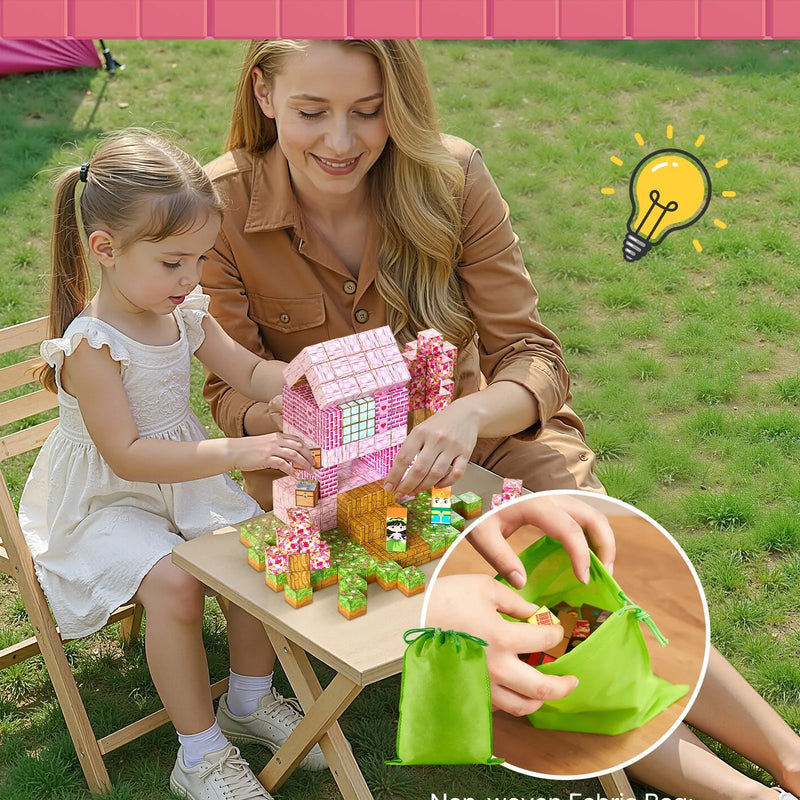 VEVOR magnētisko kluču komplekts, 100 gab., “Princesēšu pils” tēma; magnētiskie būvkubi bērniem, STEM Montessori sensorā rotaļlieta bērniem no 3 gadu vecuma