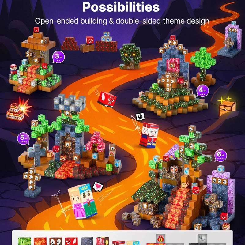 VEVOR magnētisko kluču komplekts, 100 gab., “Tumšās pils” tēma, magnētiskie būvkubi bērniem; STEM Montessori sensorā rotaļlieta bērniem no 3 gadu vecuma