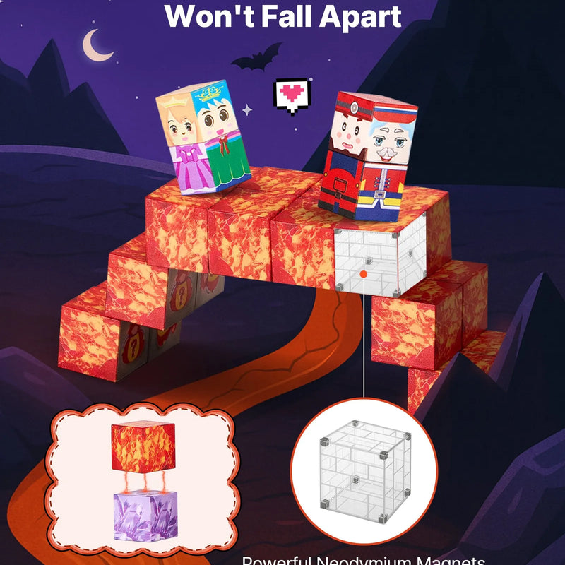 VEVOR magnētisko kluču komplekts, 100 gab., “Tumšās pils” tēma, magnētiskie būvkubi bērniem; STEM Montessori sensorā rotaļlieta bērniem no 3 gadu vecuma