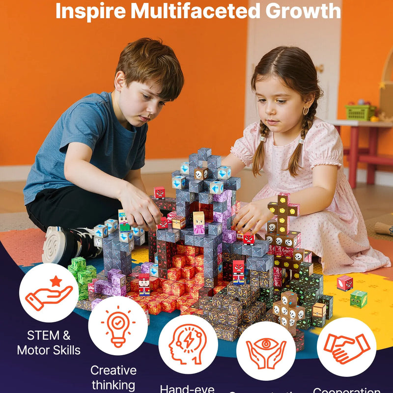 VEVOR magnētisko kluču komplekts, 150 gab., “Tumšās pils” konstrukciju magnētiskie kubi bērniem; STEM Montessori sensorā rotaļlieta bērniem no 3 gadu vecuma