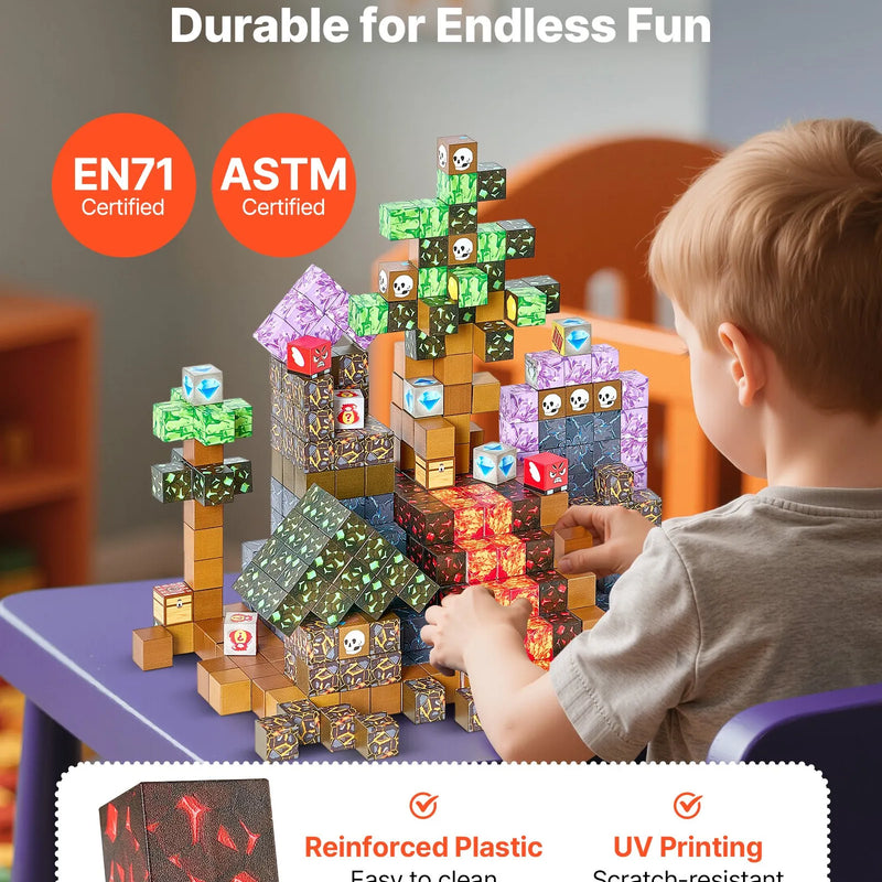 VEVOR magnētisko kluču komplekts, 150 gab., “Tumšās pils” konstrukciju magnētiskie kubi bērniem; STEM Montessori sensorā rotaļlieta bērniem no 3 gadu vecuma