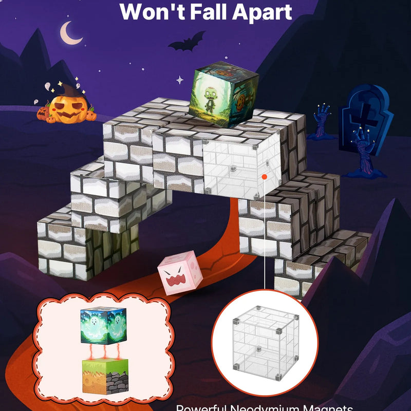 VEVOR magnētisko kluču komplekts, 100 gab., “Kapsētas zombiju” tēma, magnētiskie būvkubi bērniem; STEM Montessori sensorā rotaļlieta bērniem no 3 gadu vecuma
